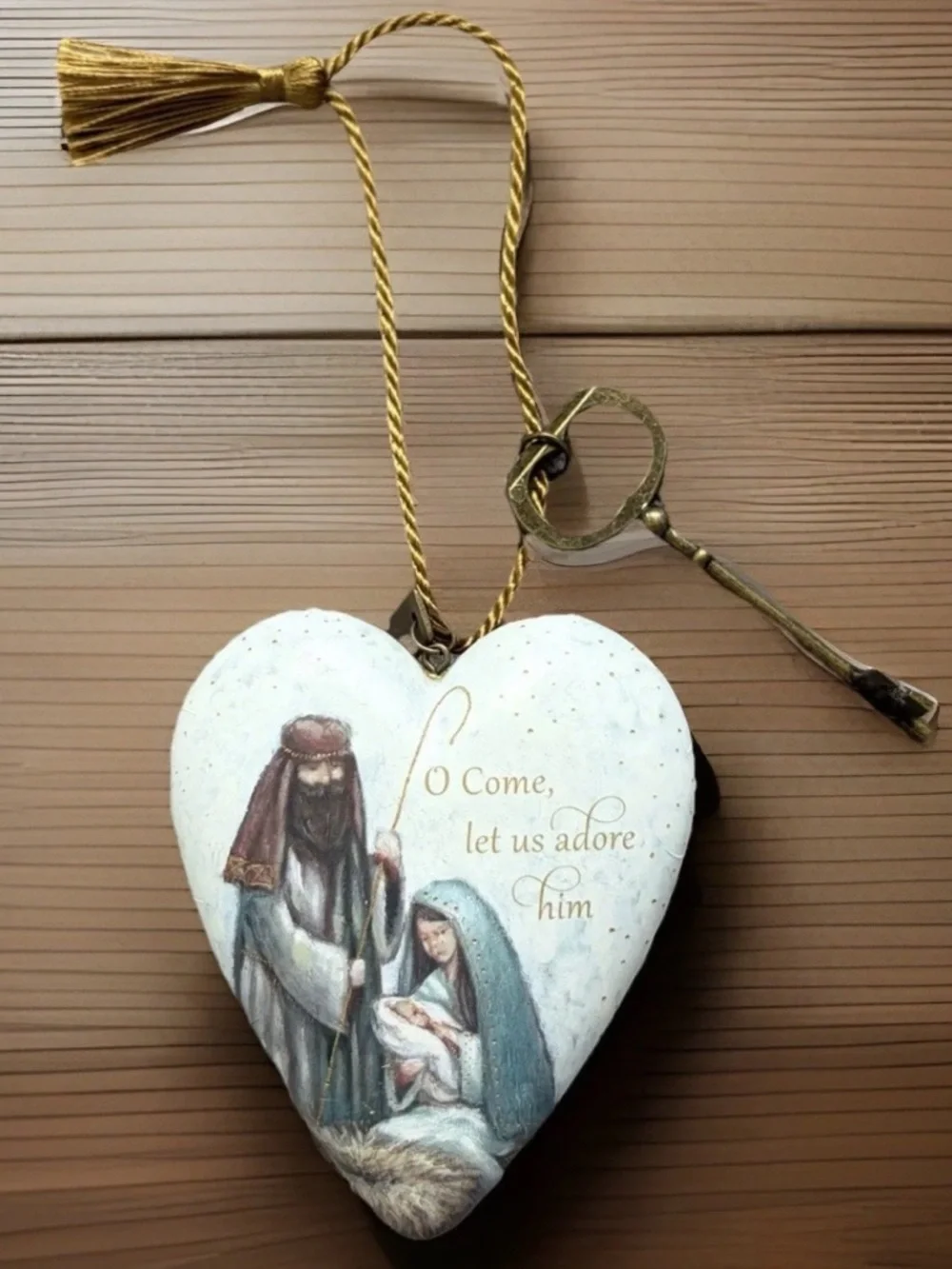 DEMDACO Art Heart Ornament Wendy Wiinanen Nativity Tassel Vintage Key Stand
